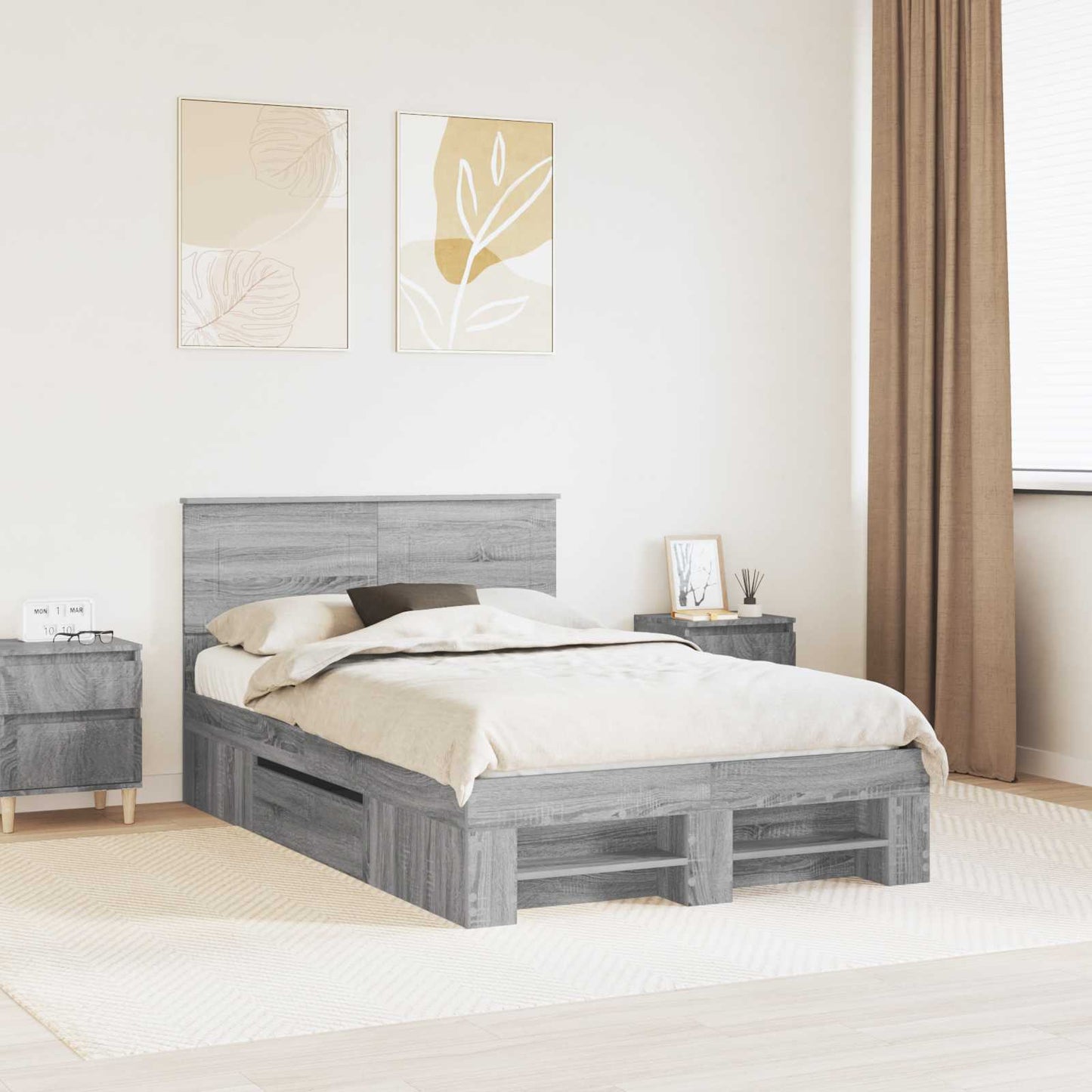 vidaXL Bettrahmen Graues Sonoma 120 x 200 cm Holzwerkstoff