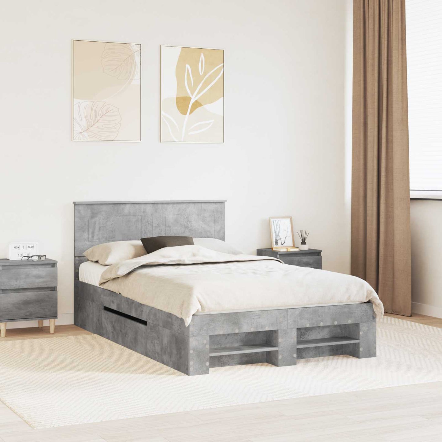 vidaXL Bettrahmen mit Kopfteil Beton Grau 120 x 200 cm Holzwerkstoff