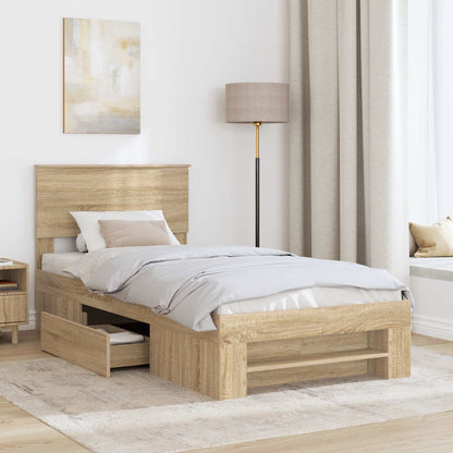 vidaXL Bettrahmen mit Kopfteil Sonoma-Eiche 100 x 200 m Holzwerkstoff