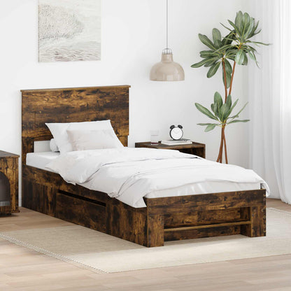 vidaXL Cadre de lit Chêne fumé 100 x 200 m Bois d'ingénierie