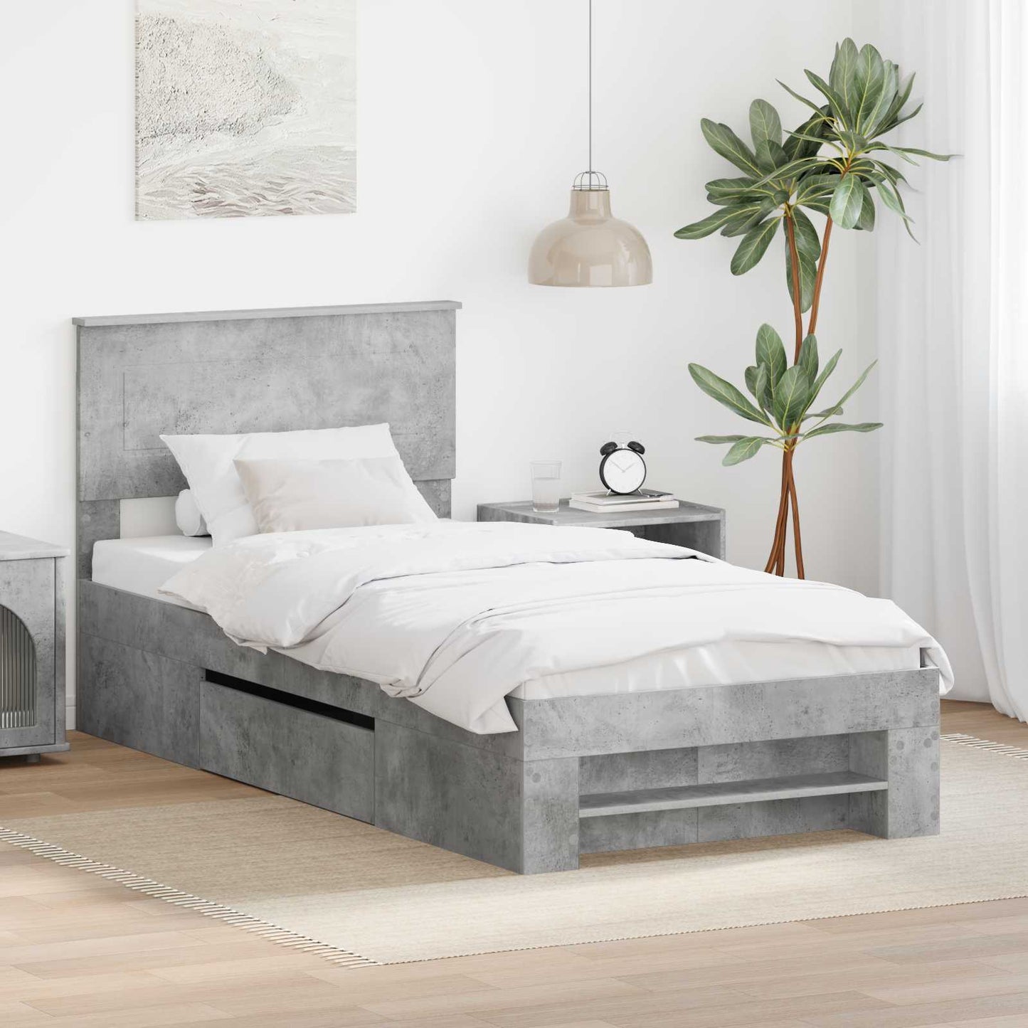vidaXL Bettrahmen mit Kopfteil Beton Grau 90 x 200 cm Holzwerkstoff