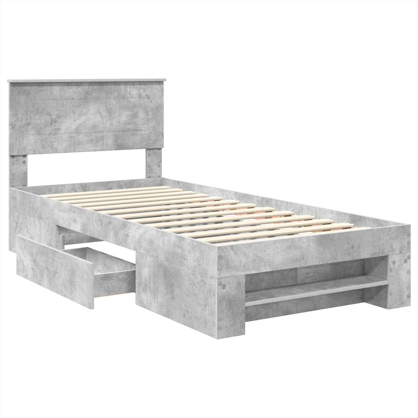 vidaXL Bettrahmen mit Kopfteil Beton Grau 90 x 200 cm Holzwerkstoff