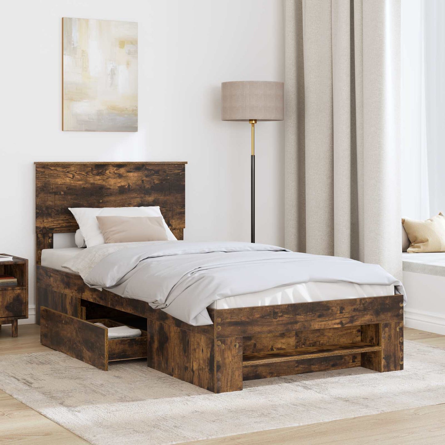 vidaXL Cadre de lit Chêne fumé 90 x 200 cm Bois d'ingénierie