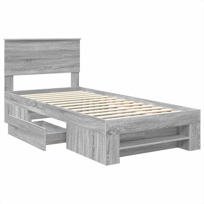 Bettrahmen mit Kopfteil Graues Sonoma 90 x 200 cm Holzwerkstoff