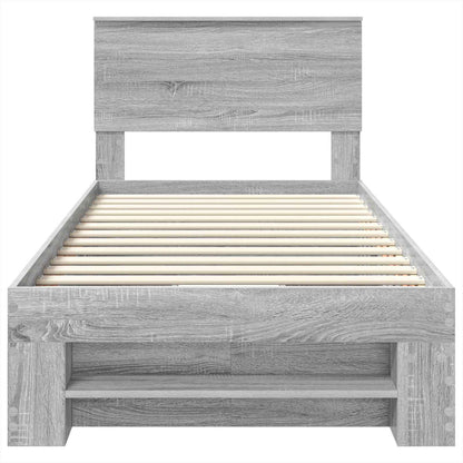 Bettrahmen mit Kopfteil Graues Sonoma 90 x 200 cm Holzwerkstoff