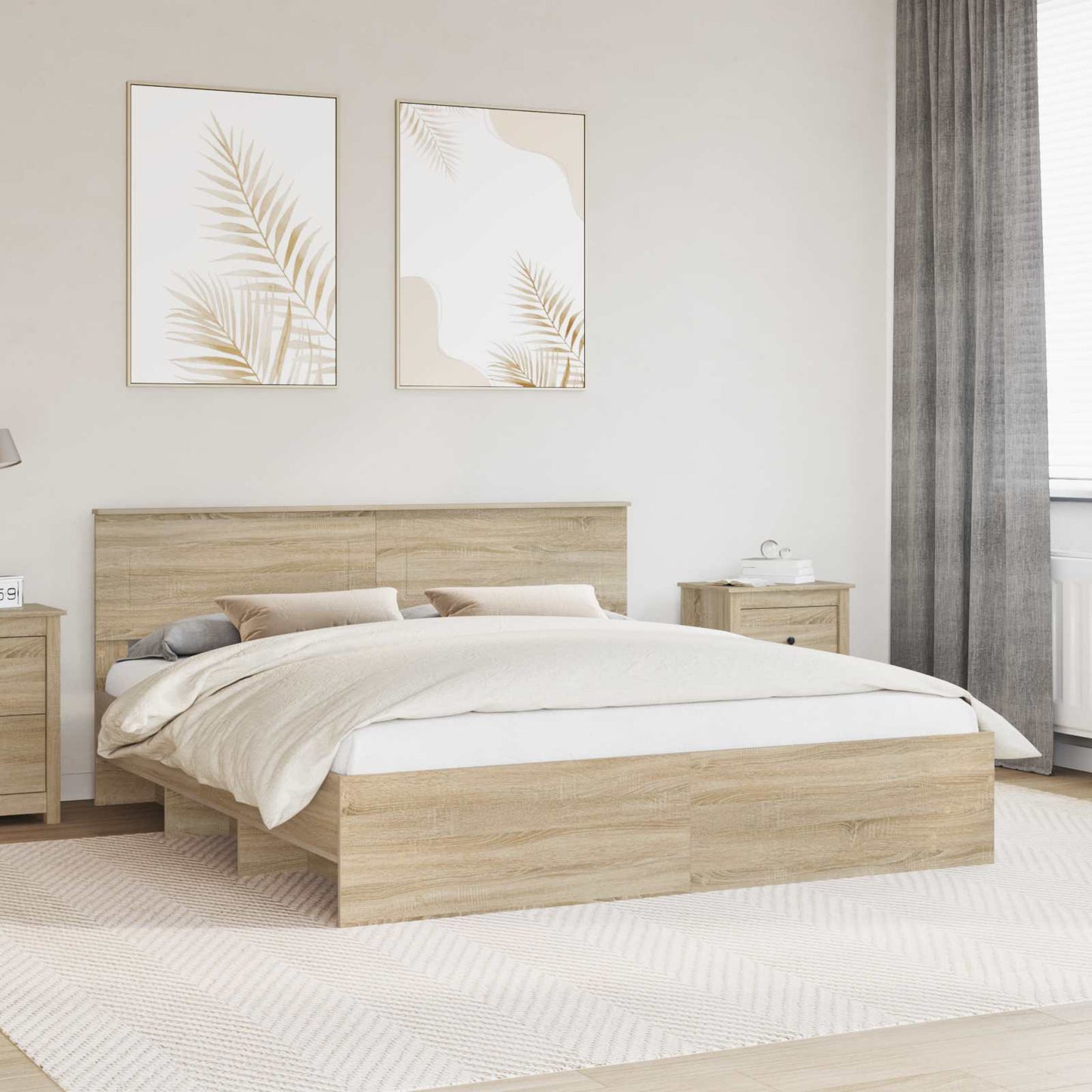 Bettrahmen mit Kopfteil Sonoma-Eiche 200 x 200 cm Holzwerkstoff