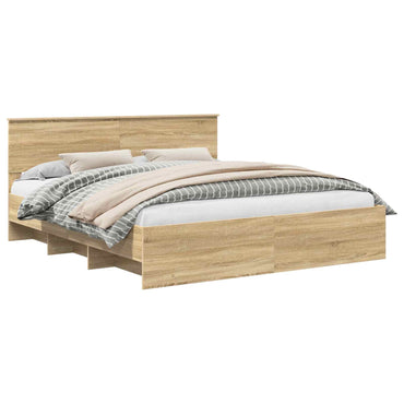 vidaXL Bettrahmen mit Kopfteil Sonoma-Eiche 200 x 200 cm Holzwerkstoff