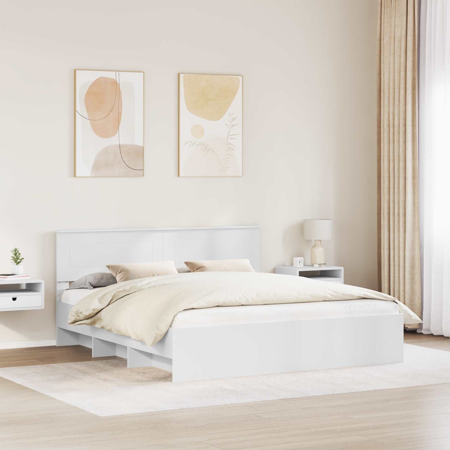 vidaXL Cadre de lit avec tête de lit Blanc 180 x 200 cm Bois d'ingénierie