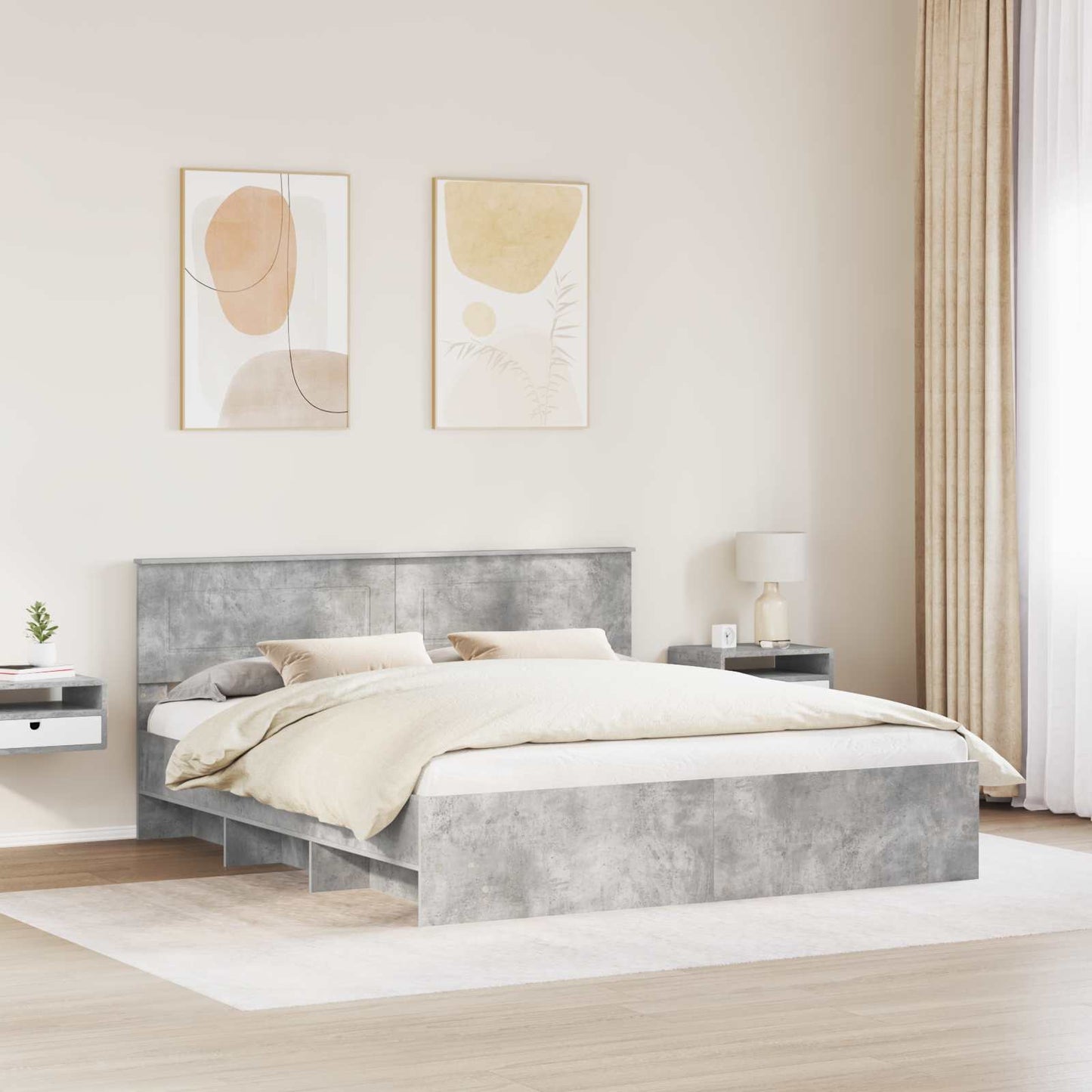 vidaXL Bettrahmen mit Kopfteil Beton Grau 180 x 200 cm Holzwerkstoff