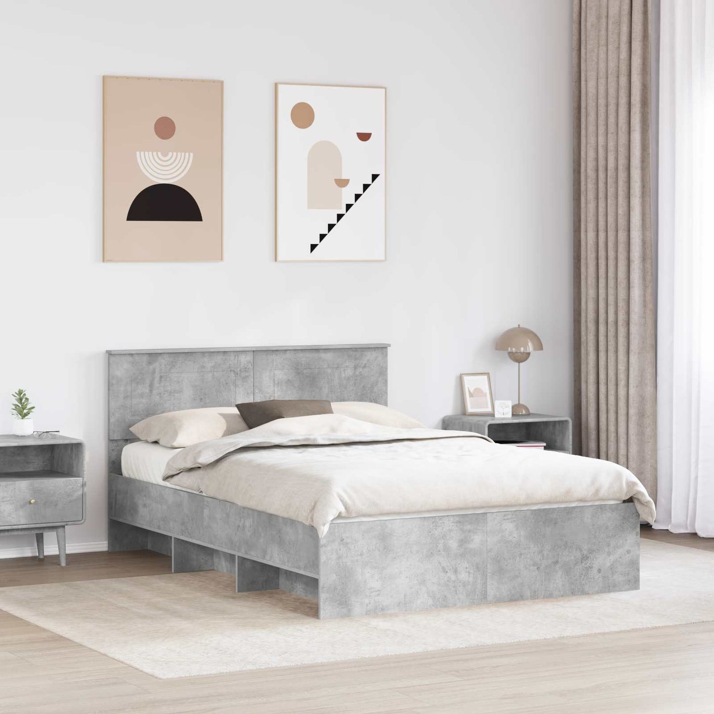 vidaXL Bettrahmen mit Kopfteil Beton Grau 160 x 200 cm Holzwerkstoff