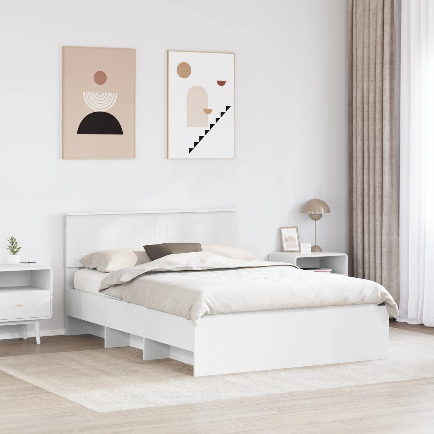vidaXL Bettrahmen mit Kopfteil Weiß 150 x 200 cm Holzwerkstoff