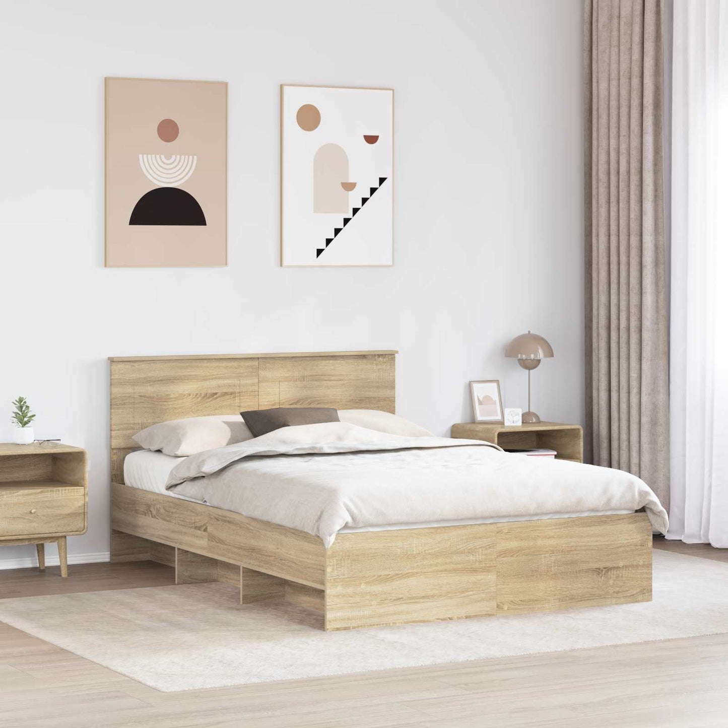vidaXL Bettrahmen mit Kopfteil Sonoma-Eiche 140 x 200 cm Holzwerkstoff
