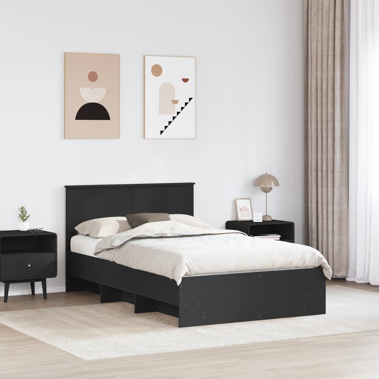 vidaXL Bettrahmen mit Kopfteil Schwarz 120 x 123 cm Holzwerkstoff