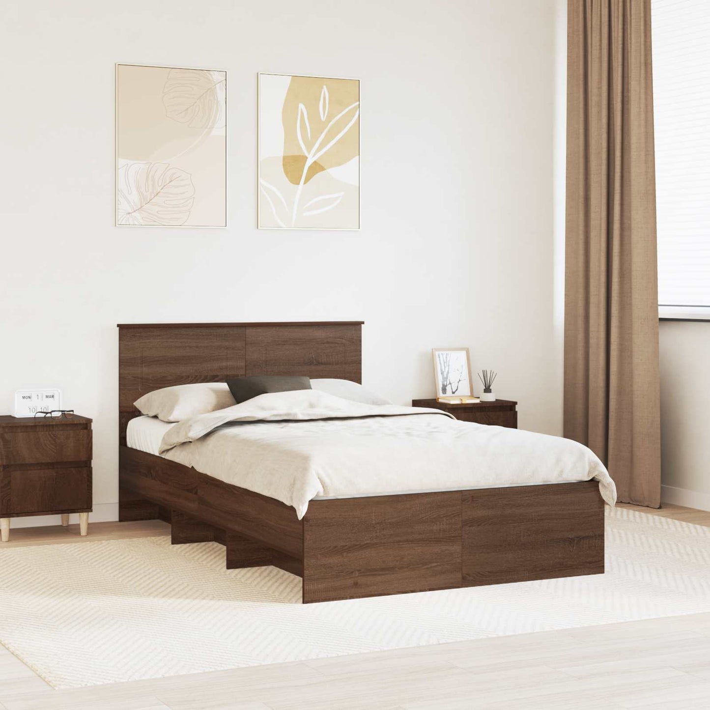 vidaXL Bettrahmen Braun Eichen-Optik 120 x 123 cm Holzwerkstoff