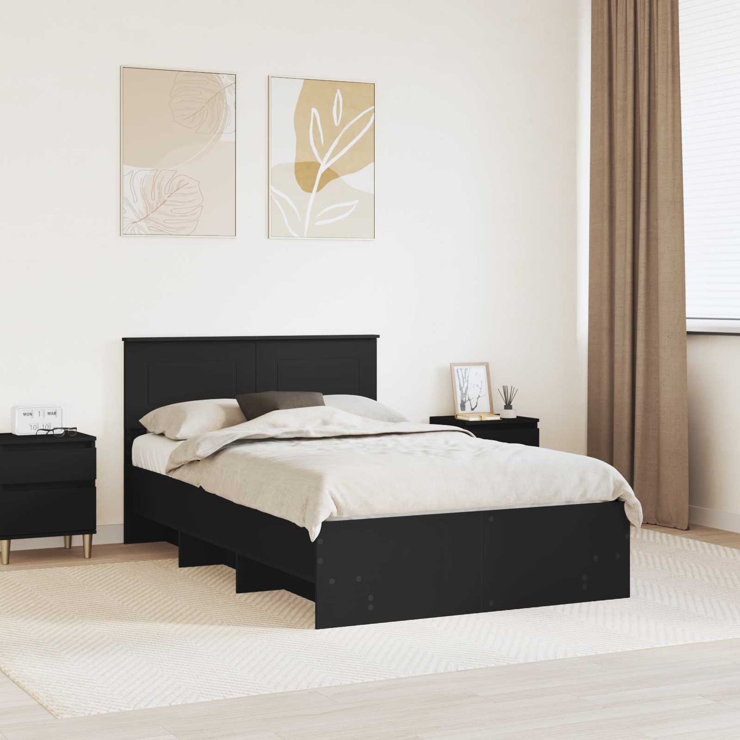 vidaXL Bettrahmen mit Kopfteil Schwarz 120 x 123 cm Holzwerkstoff