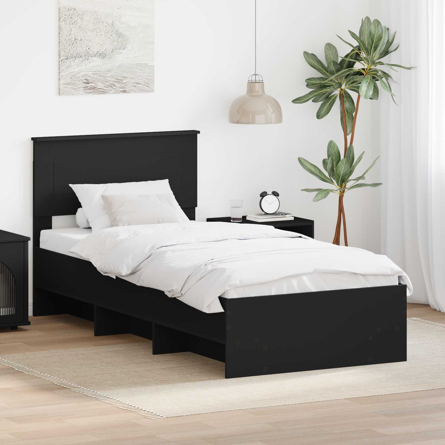 vidaXL Bettrahmen mit Kopfteil Schwarz 120 x 123 cm Holzwerkstoff
