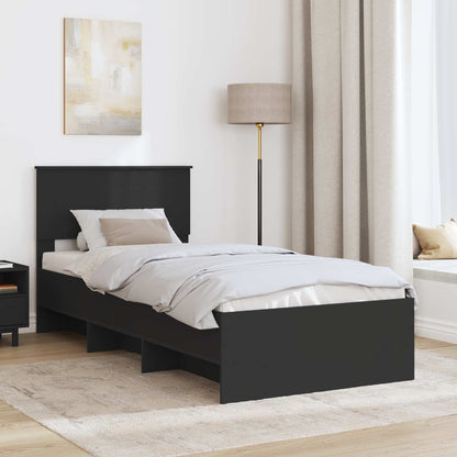 vidaXL Bettrahmen mit Kopfteil Schwarz 120 x 123 cm Holzwerkstoff