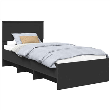 vidaXL Bettrahmen mit Kopfteil Schwarz 120 x 123 cm Holzwerkstoff