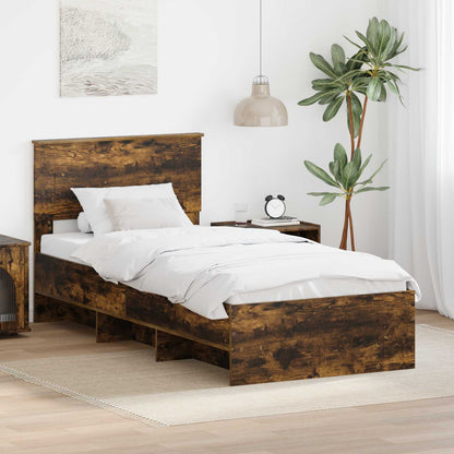 vidaXL Bettrahmen Geräucherte Eiche 120 x 123 cm Holzwerkstoff