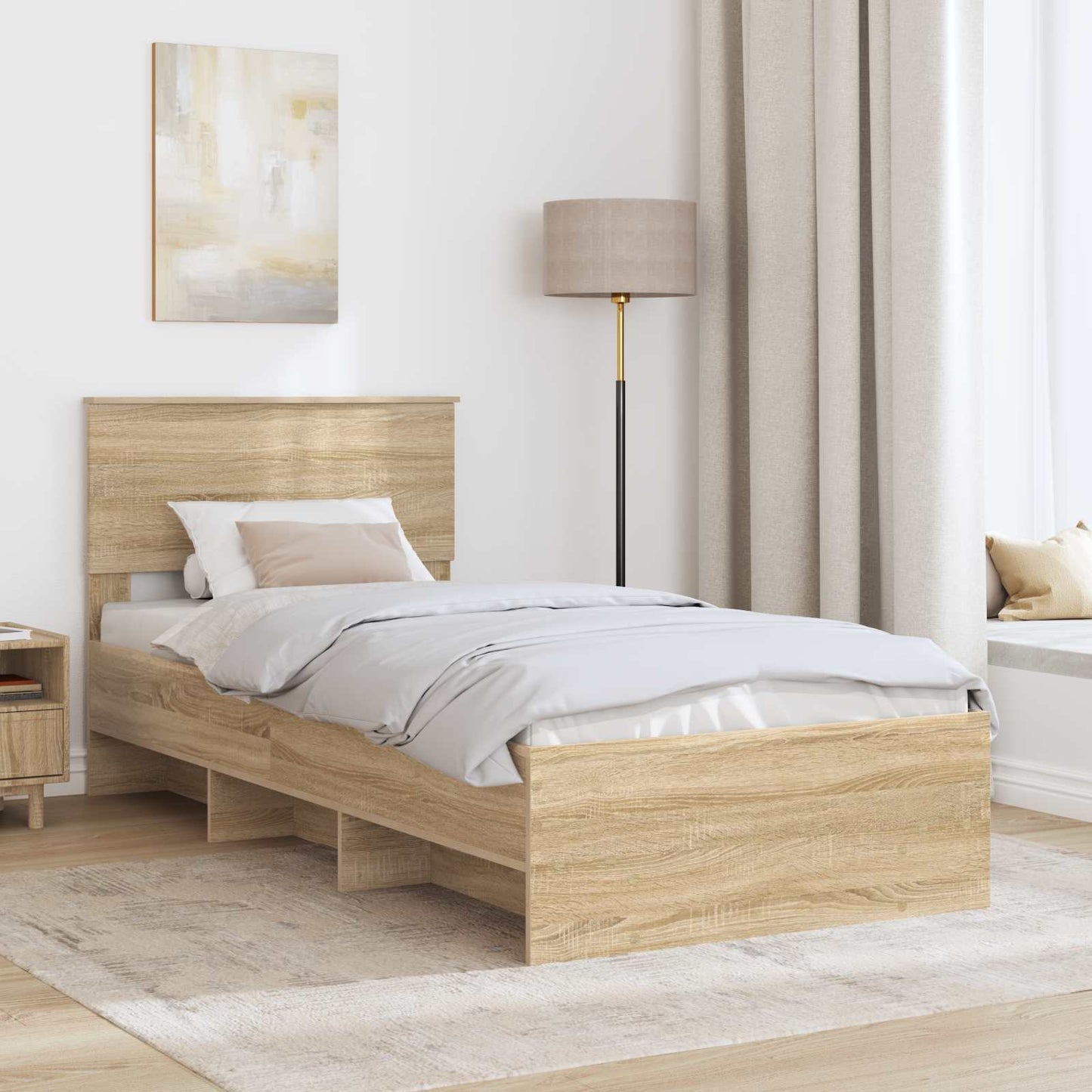 vidaXL Bettrahmen mit Kopfteil Sonoma-Eiche 90 x 200 cm Holzwerkstoff