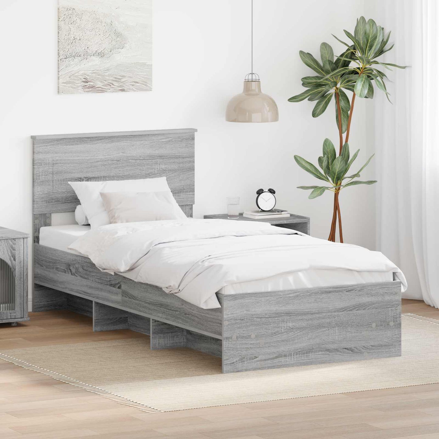 vidaXL Bettrahmen mit Kopfteil Graues Sonoma 80 x 200 cm Holzwerkstoff