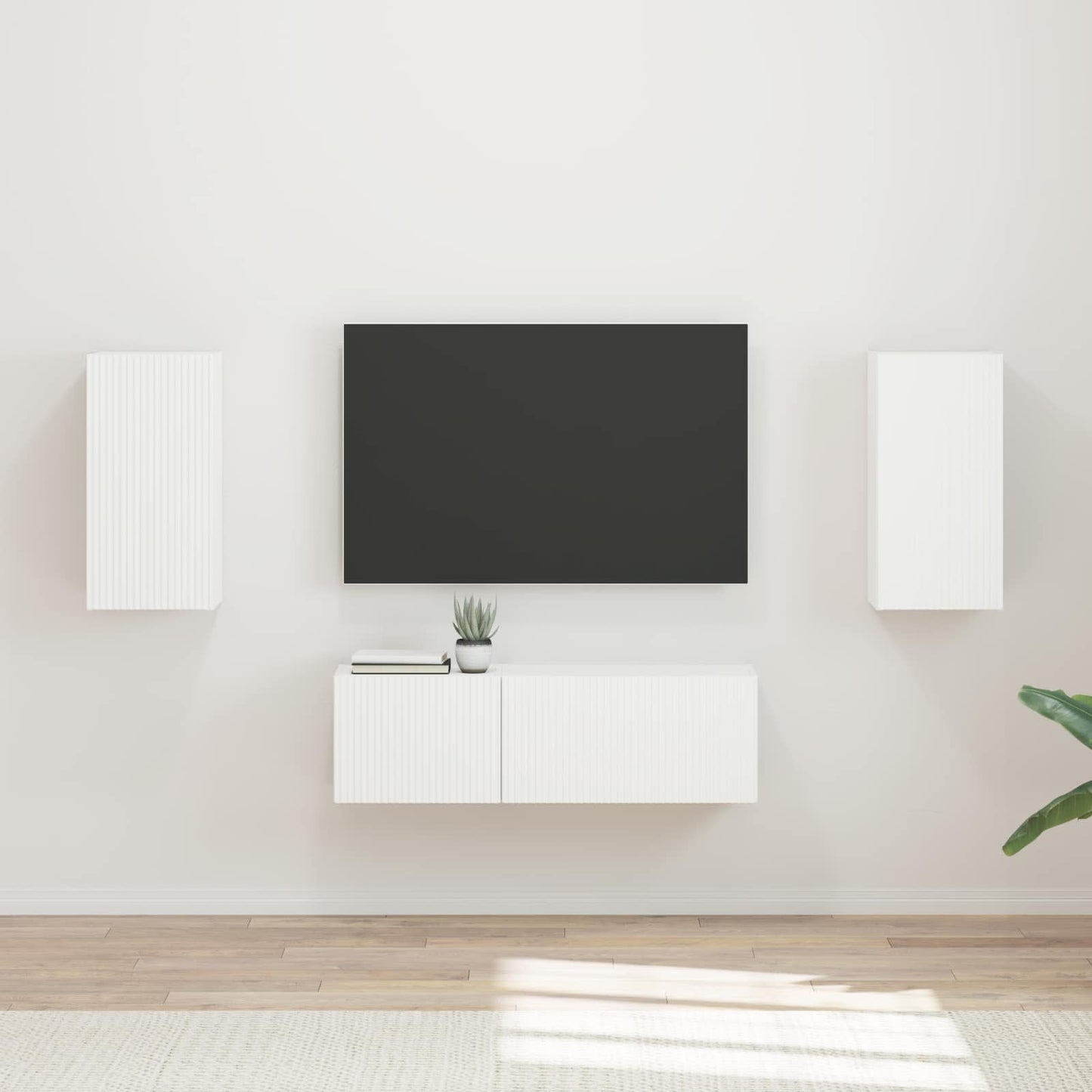 vidaXL Meuble TV mural 4 pièces Blanc Bois d'ingénierie