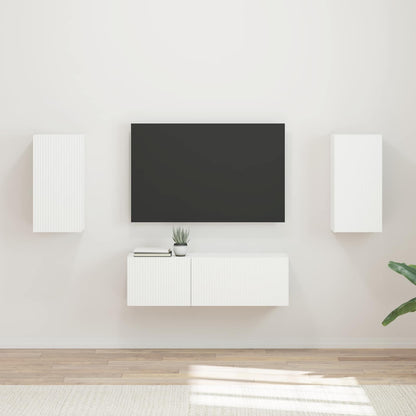 vidaXL Meuble TV mural 4 pièces Blanc Bois d'ingénierie