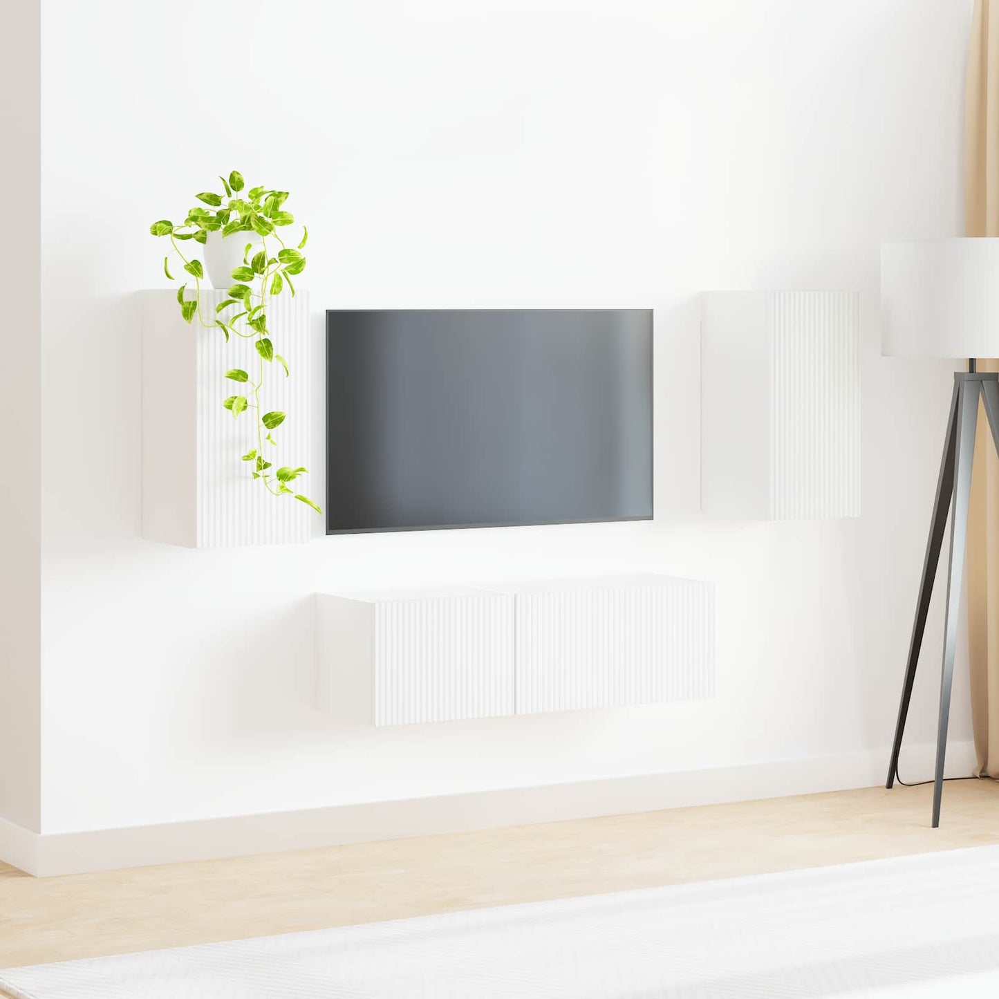vidaXL Meuble TV mural 4 pièces Blanc Bois d'ingénierie