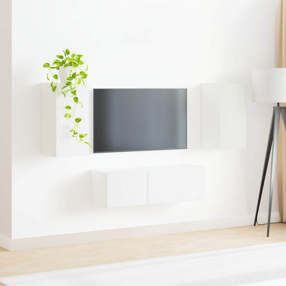 vidaXL Meuble TV mural 4 pièces Blanc Bois d'ingénierie