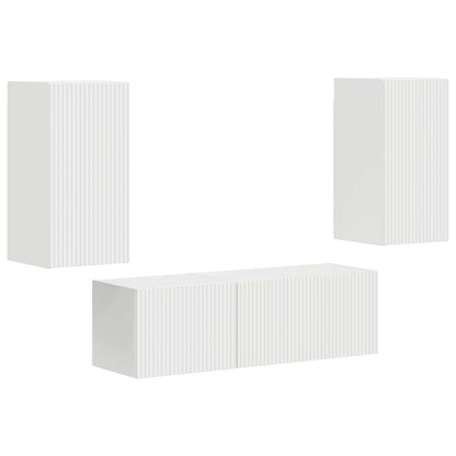 vidaXL Meuble TV mural 4 pièces Blanc Bois d'ingénierie