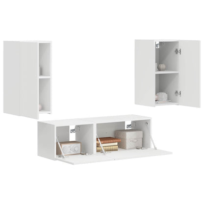 vidaXL Meuble TV mural 4 pièces Blanc Bois d'ingénierie
