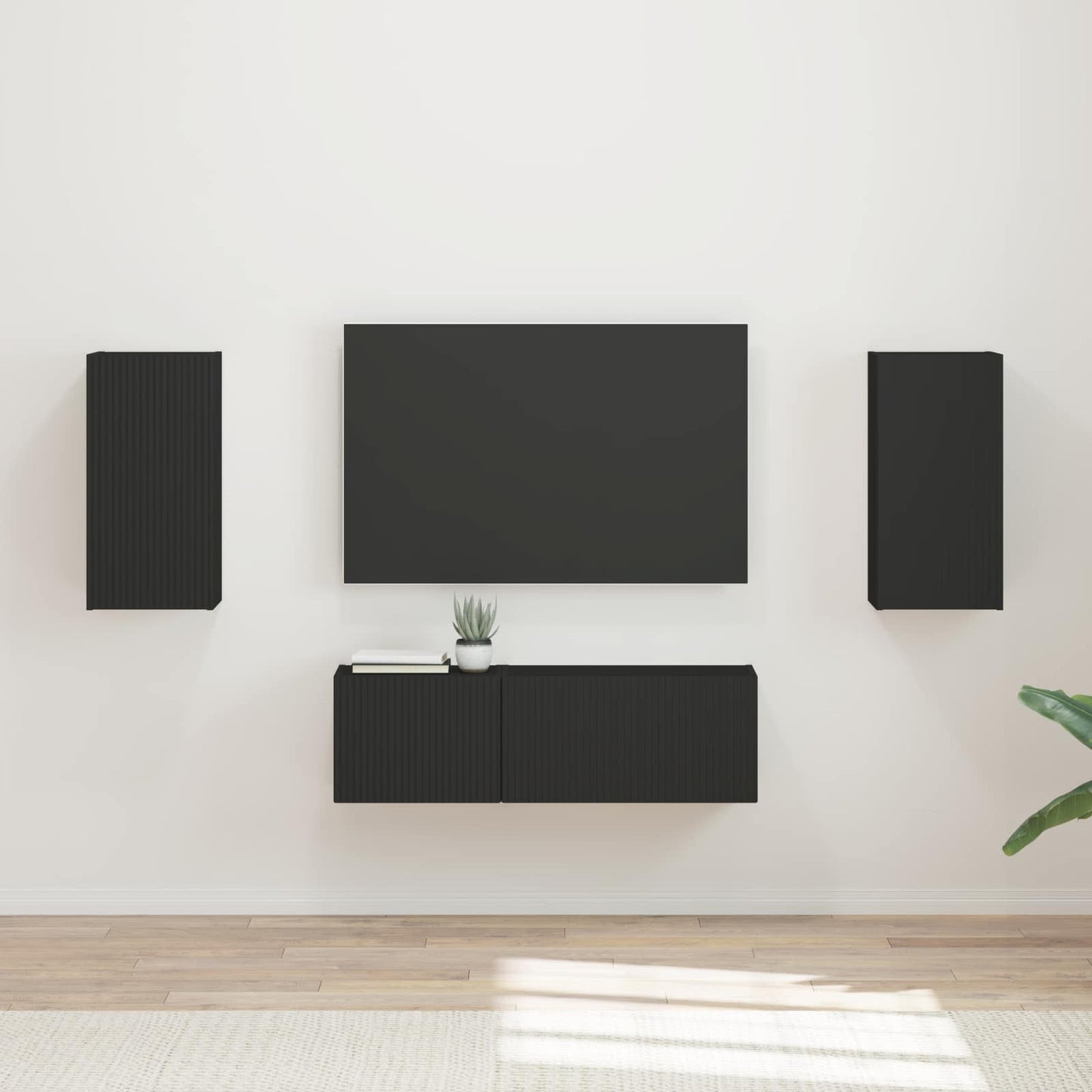 vidaXL Ensemble d'étagères murales pour TV 4 pcs Noir Bois d'ingénierie