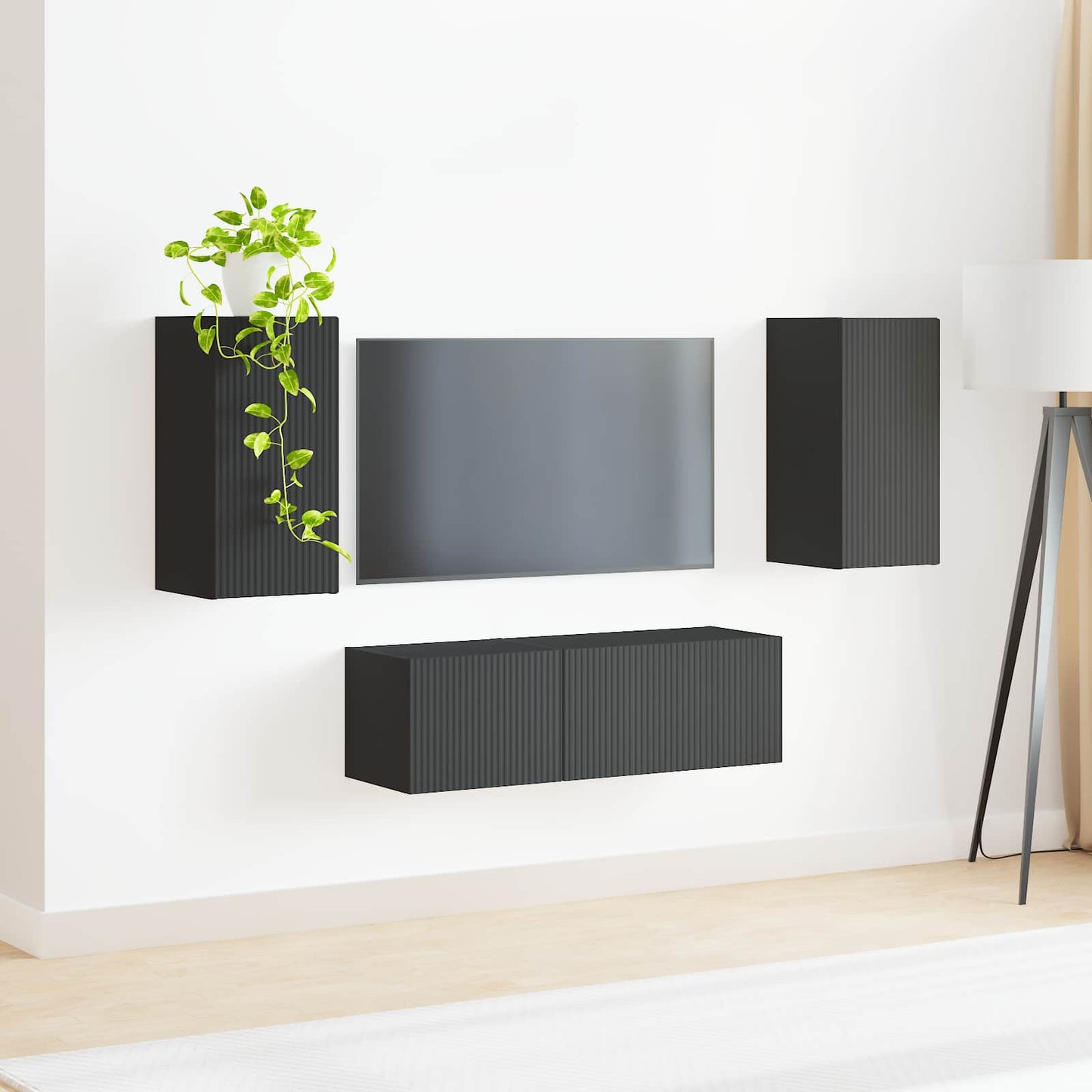 vidaXL Ensemble d'étagères murales pour TV 4 pcs Noir Bois d'ingénierie