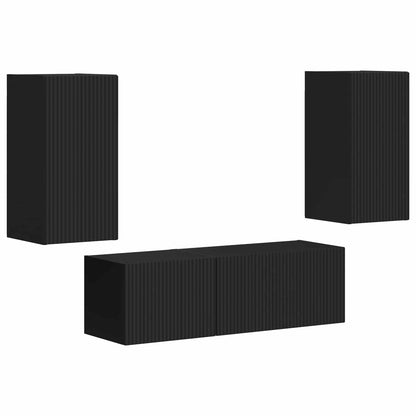 vidaXL Ensemble d'étagères murales pour TV 4 pcs Noir Bois d'ingénierie