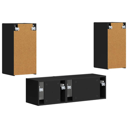 vidaXL Ensemble d'étagères murales pour TV 4 pcs Noir Bois d'ingénierie