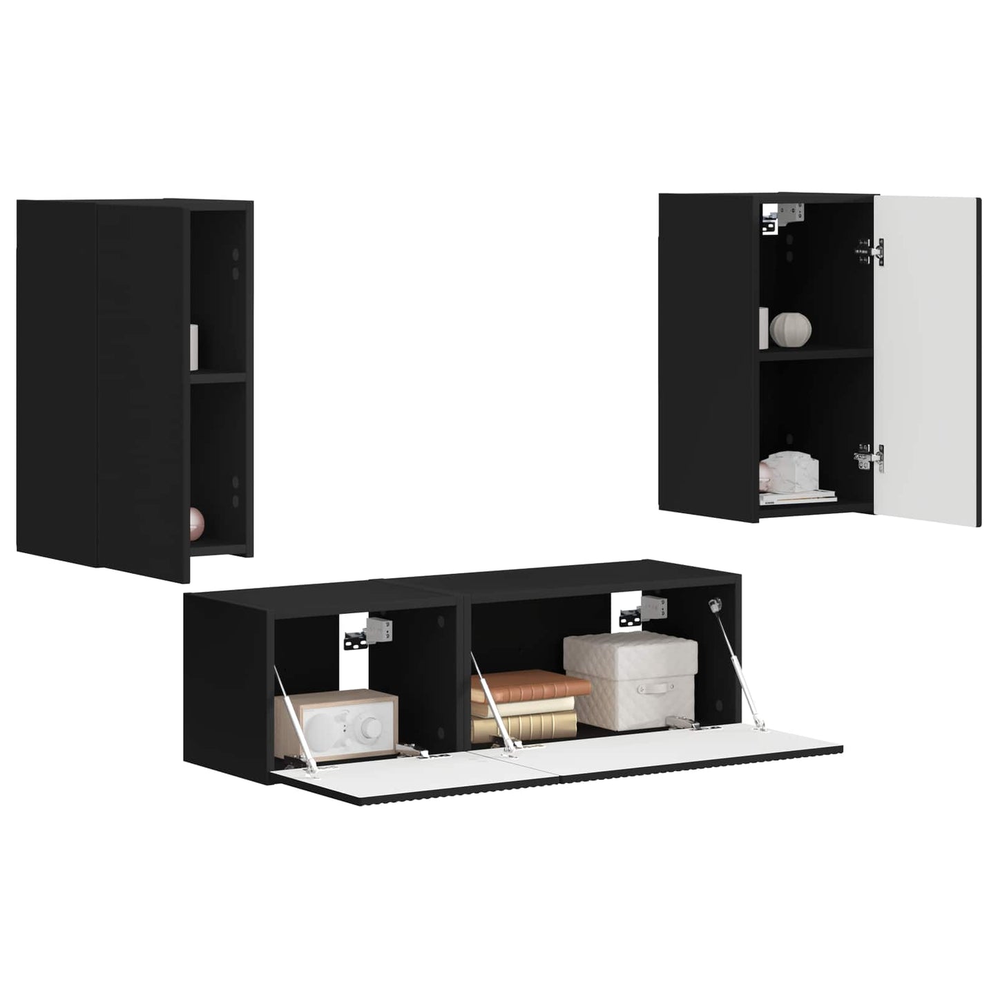 vidaXL Ensemble d'étagères murales pour TV 4 pcs Noir Bois d'ingénierie