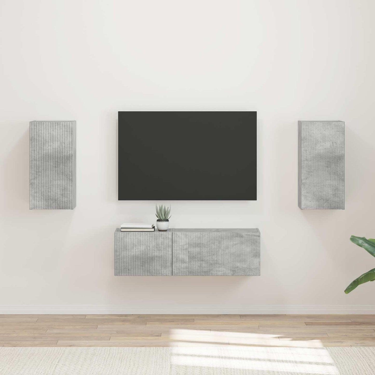 vidaXL Ensemble d'étagères murales pour TV murales 4 pcs Gris béton Bois d'ingénierie