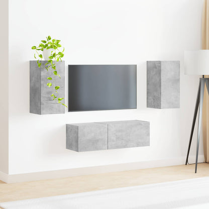 vidaXL Ensemble d'étagères murales pour TV murales 4 pcs Gris béton Bois d'ingénierie