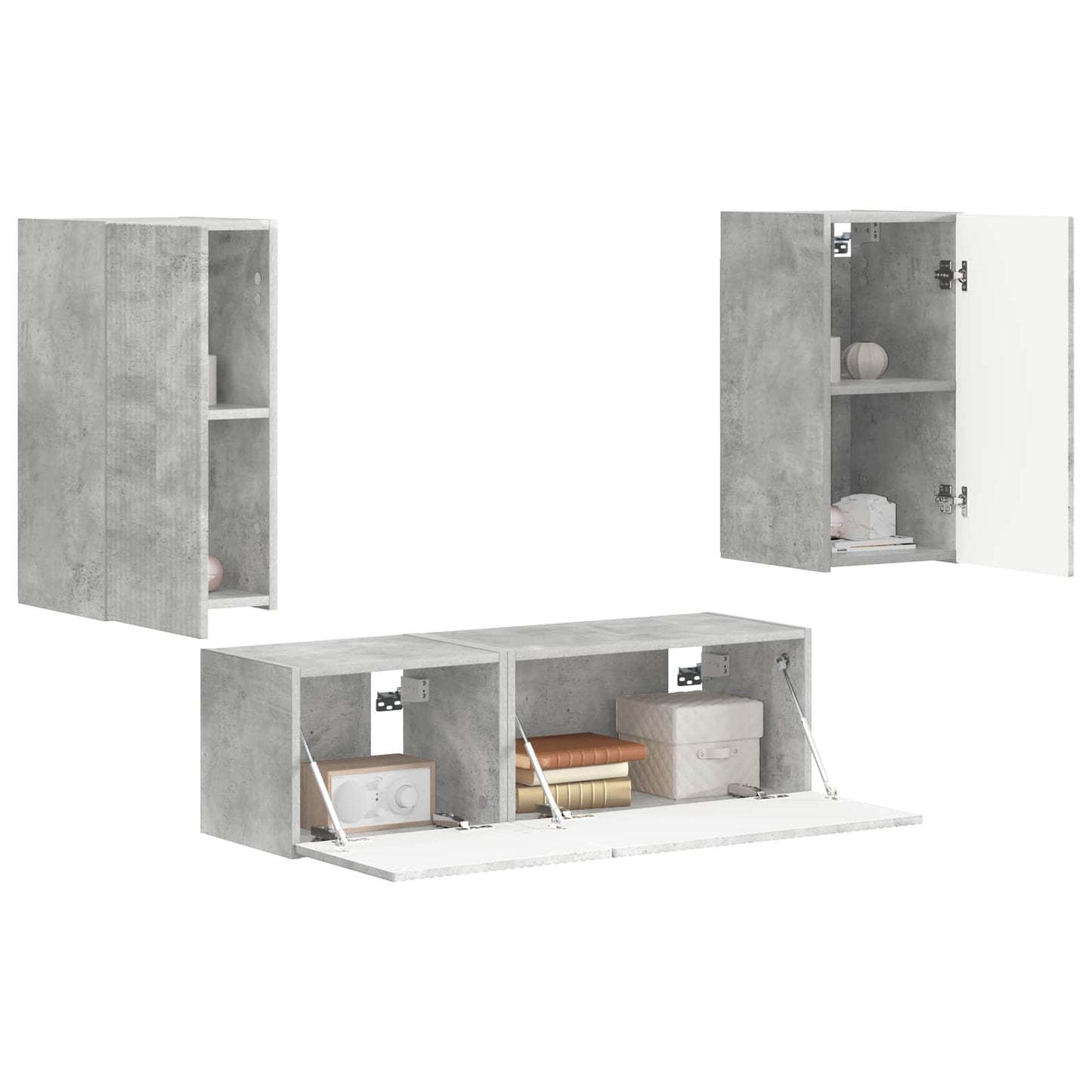 vidaXL Ensemble d'étagères murales pour TV murales 4 pcs Gris béton Bois d'ingénierie