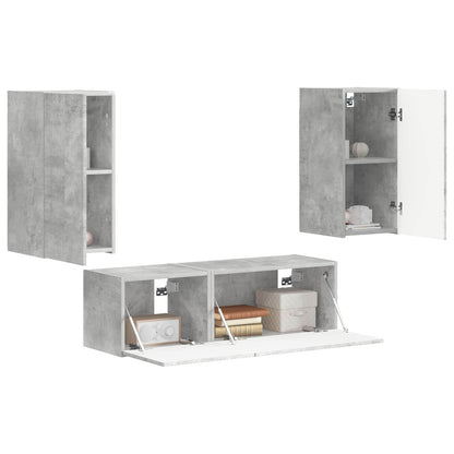 vidaXL Ensemble d'étagères murales pour TV murales 4 pcs Gris béton Bois d'ingénierie