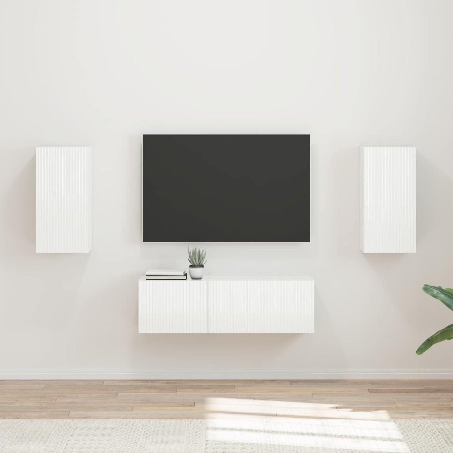 vidaXL Ensemble d'étagères murales pour TV 4 pcs Blanc brillant Bois d'ingénierie