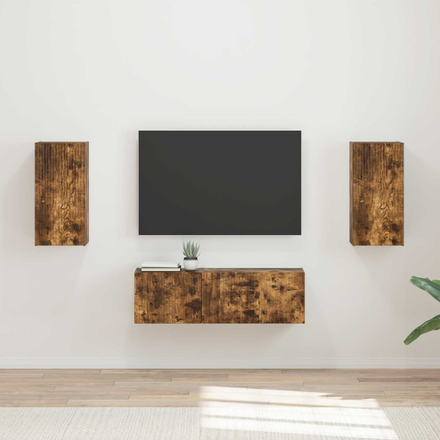TV-Wandregal-Set 4 pcs Geräucherte Eiche Holzwerkstoff