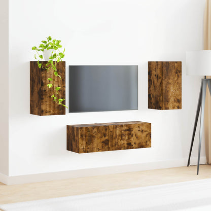TV-Wandregal-Set 4 pcs Geräucherte Eiche Holzwerkstoff