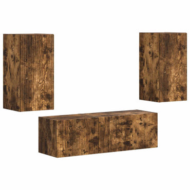 vidaXL Ensemble d'étagères murales TV 4 pcs Chêne fumé Bois d'ingénierie
