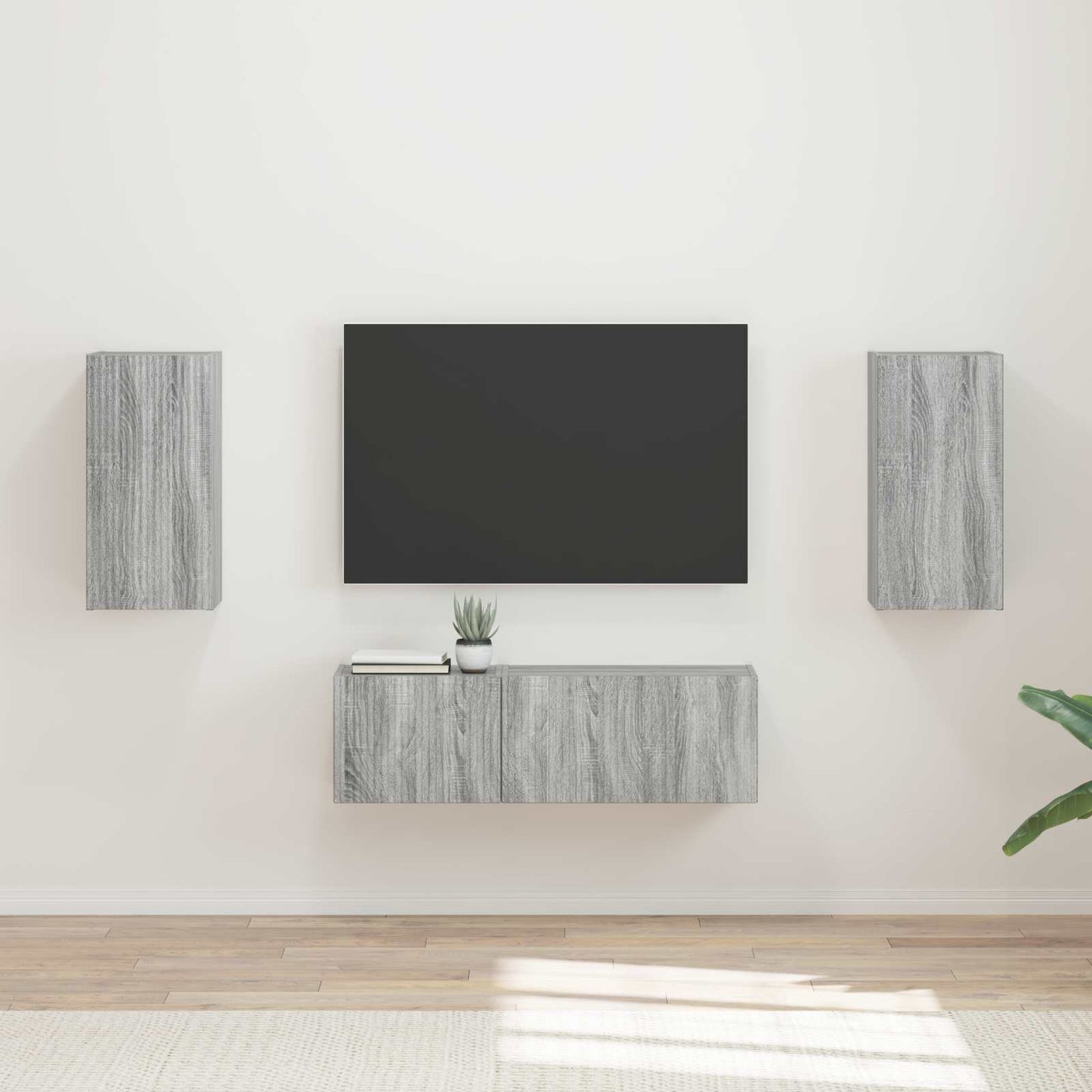 vidaXL Ensemble d'étagères murales pour TV 4 pcs Bois d'ingénierie Gris Sonoma