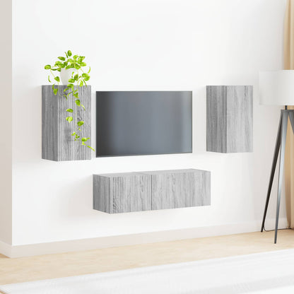 vidaXL Ensemble d'étagères murales pour TV 4 pcs Bois d'ingénierie Gris Sonoma