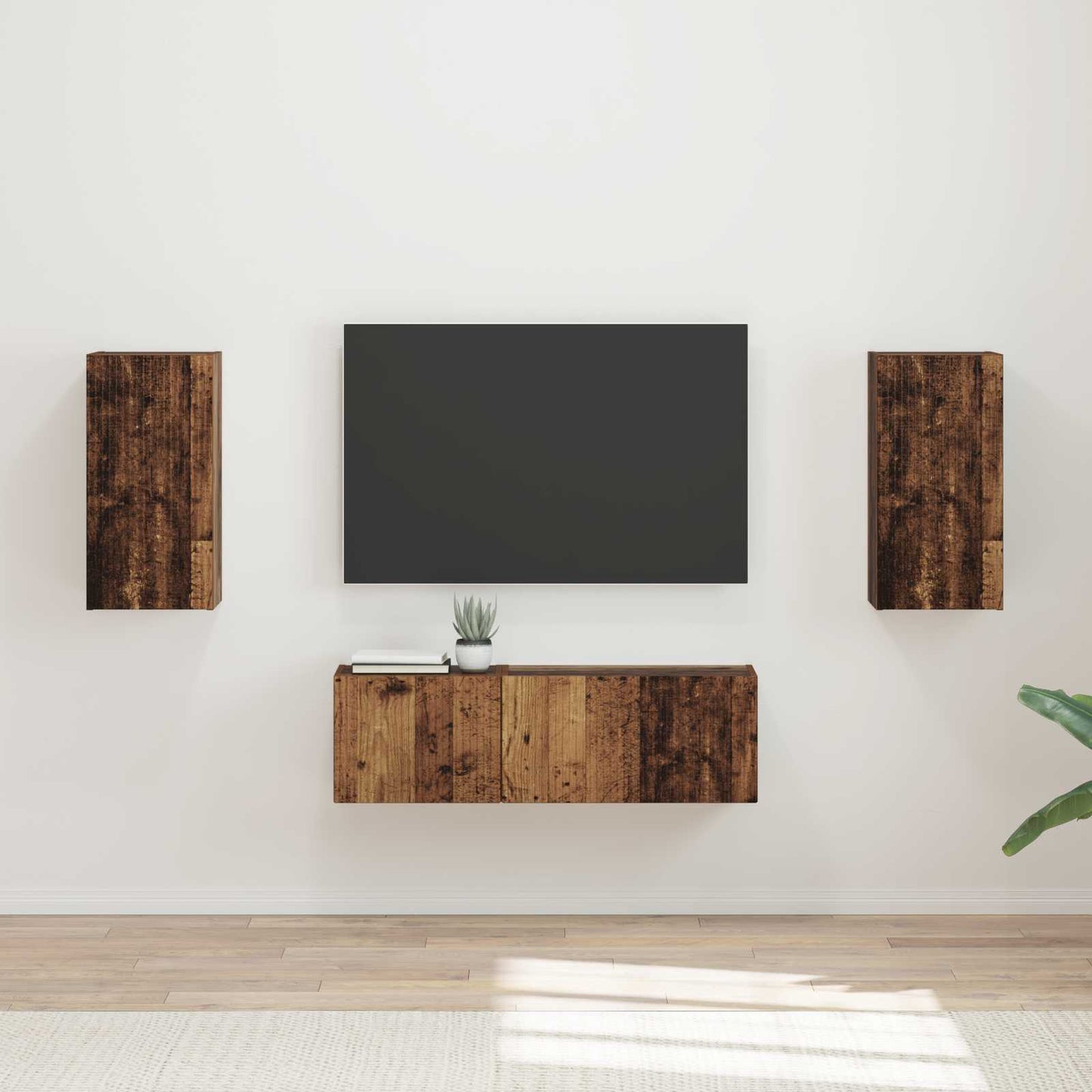 vidaXL Ensemble d'étagères murales TV 4 pcs Bois d'ingénierie Bois de récupération