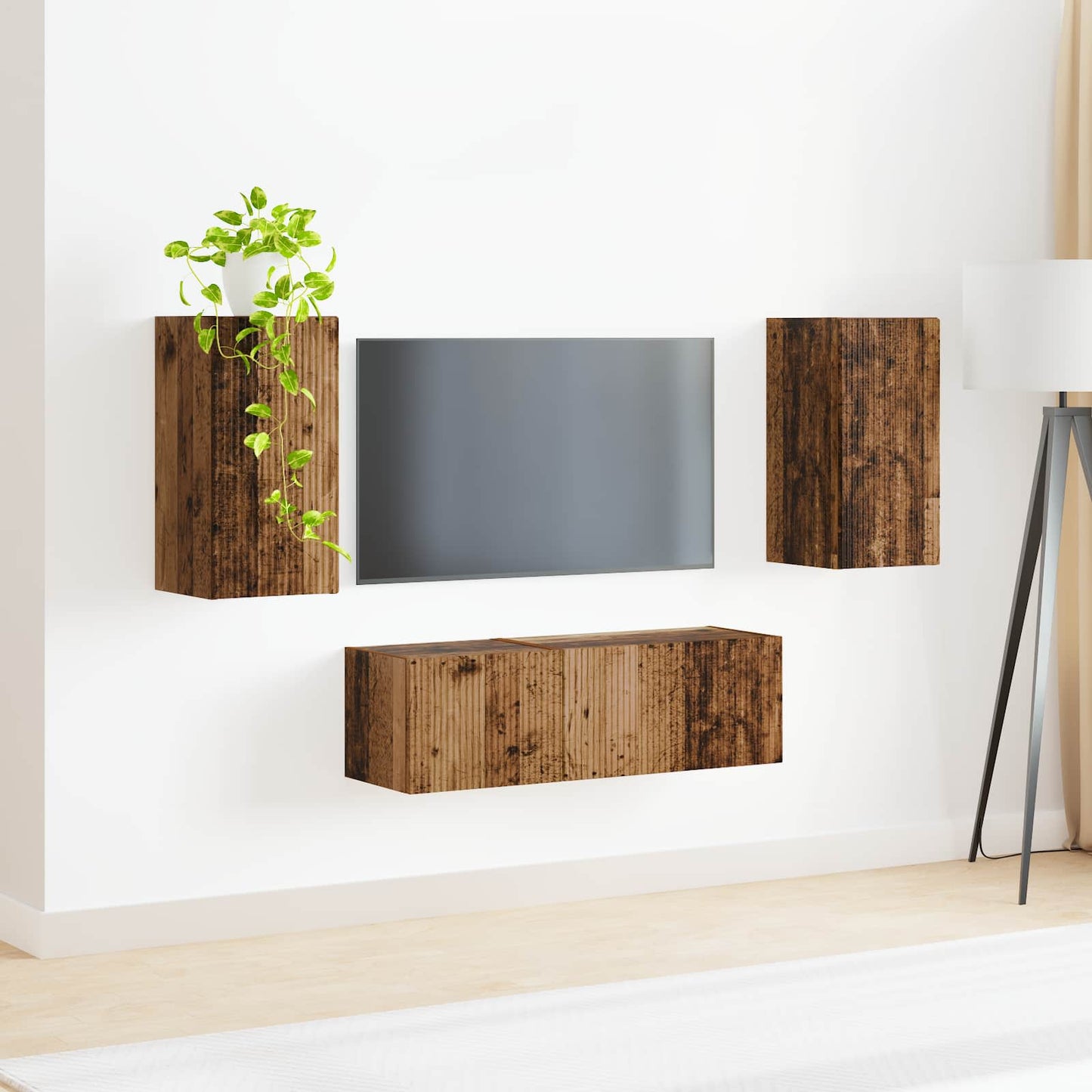 vidaXL Ensemble d'étagères murales TV 4 pcs Bois d'ingénierie Bois de récupération