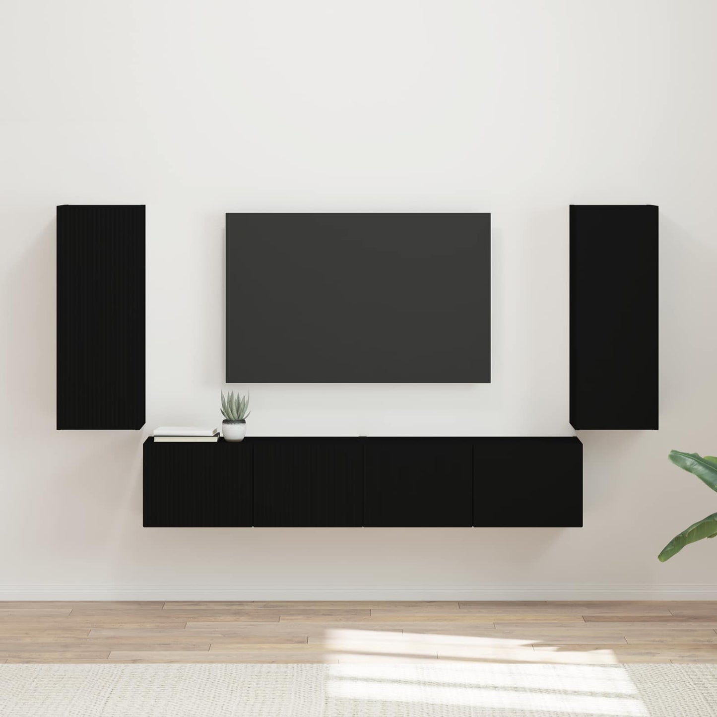 vidaXL Ensemble d'étagères murales pour TV 4 pcs Noir Bois d'ingénierie