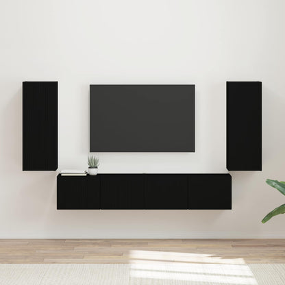 vidaXL Ensemble d'étagères murales pour TV 4 pcs Noir Bois d'ingénierie